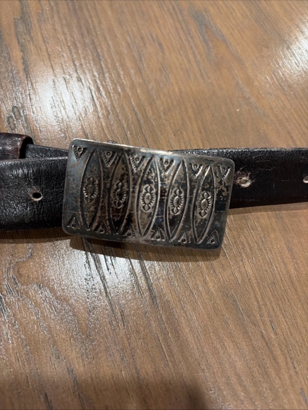 Sterling Silver LAG-ZUN Engraved Rectangular Western Belt Buckle